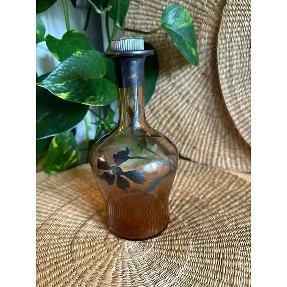 Glass 8” Brown & Black decorative bottle - Picture 1 of 9